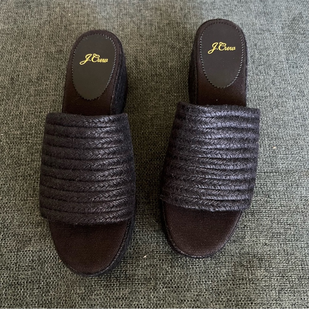 J Crew black espadrille platforms